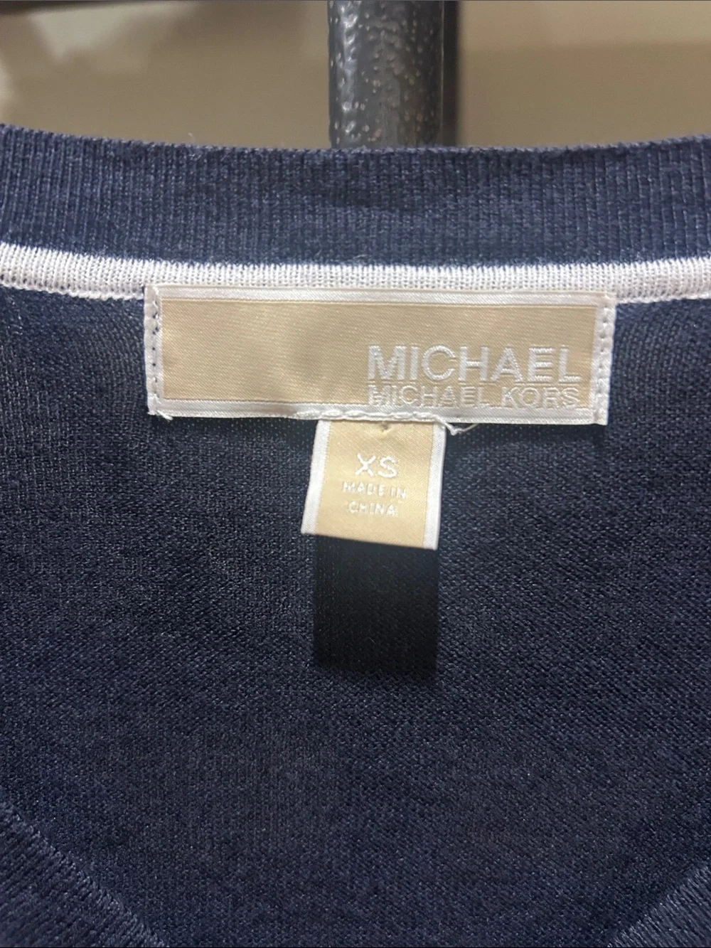 MKors XS Navy Sweater with White Trim - Women's Top